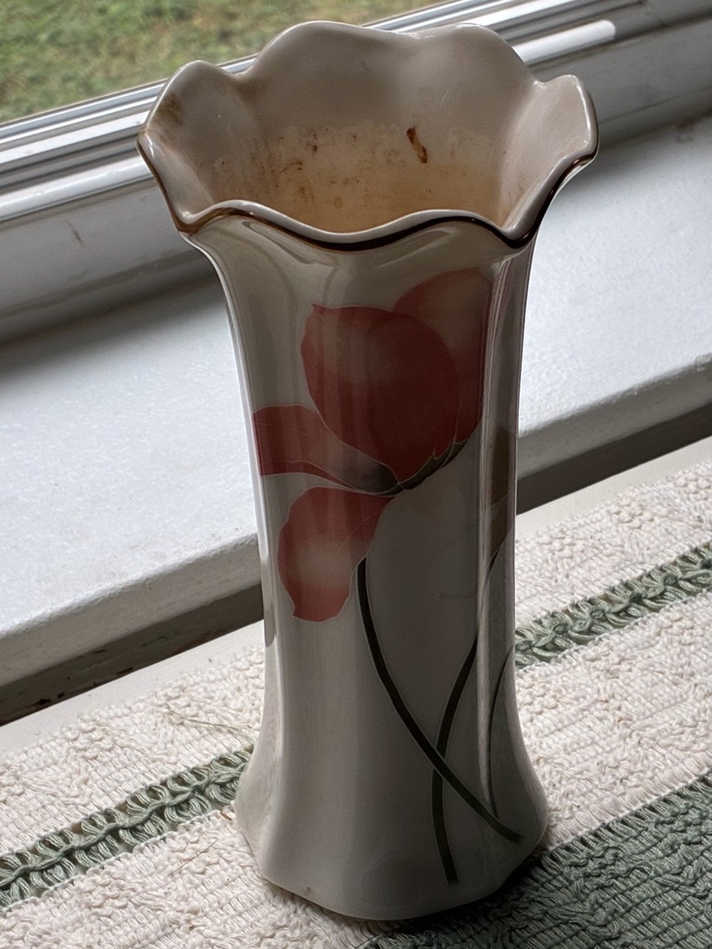 Cream Ceramic Vase with Pink & Tan Flower Accent